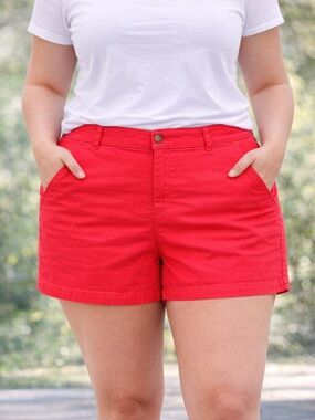 a.n.a Red High Rise Twill Shorts Size 18 Plus Casual Summer Stretch